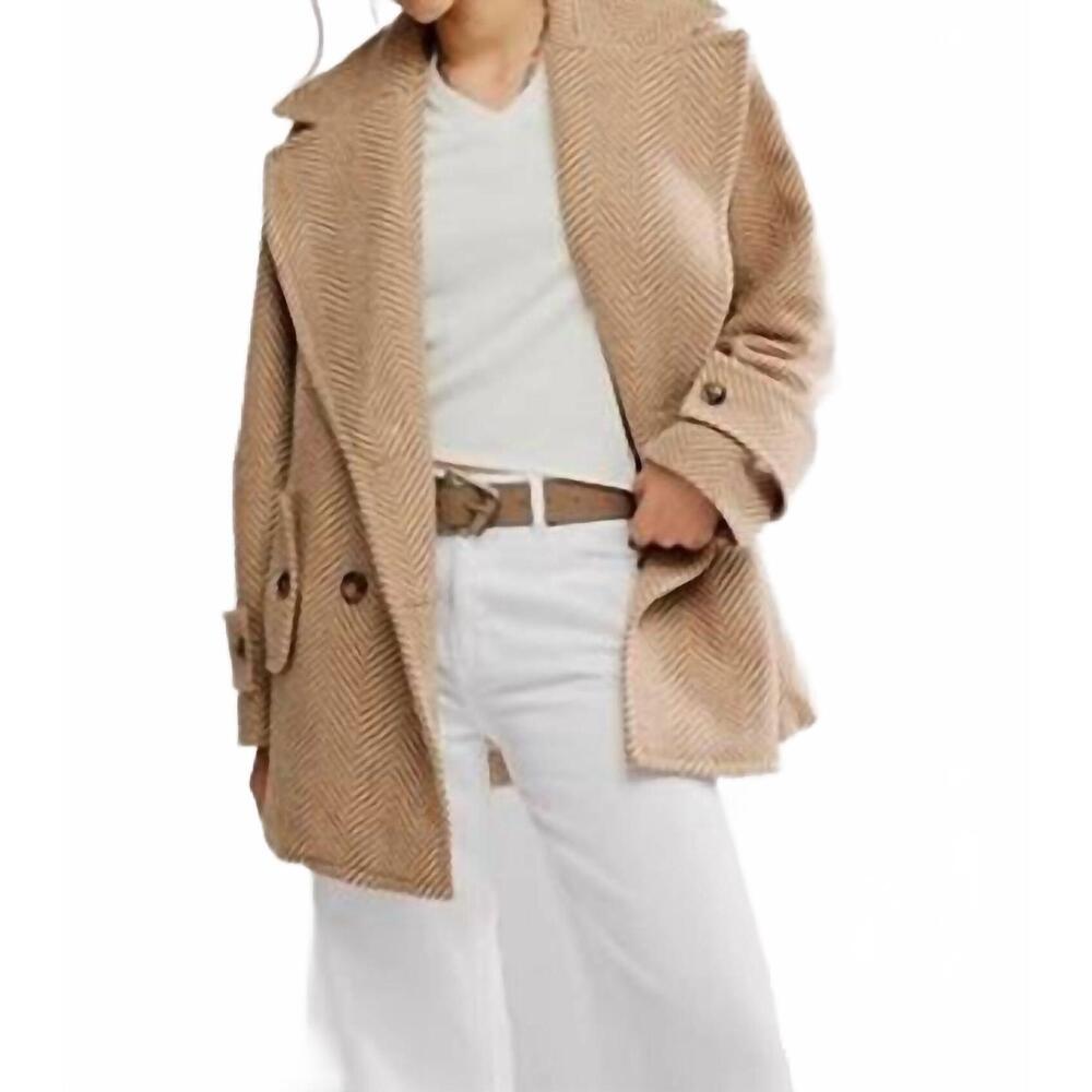 NEW FREE PEOPLE ari wool long sleeve peacoat in tan